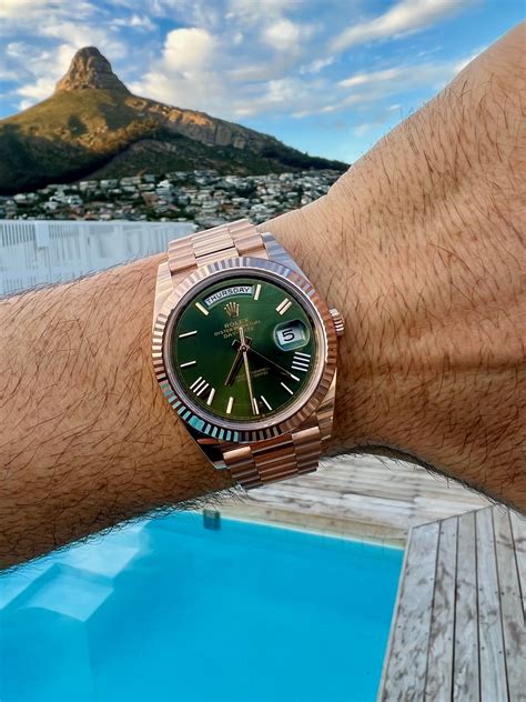 rolex rose gold olive day date|rolex oyster perpetual day date.